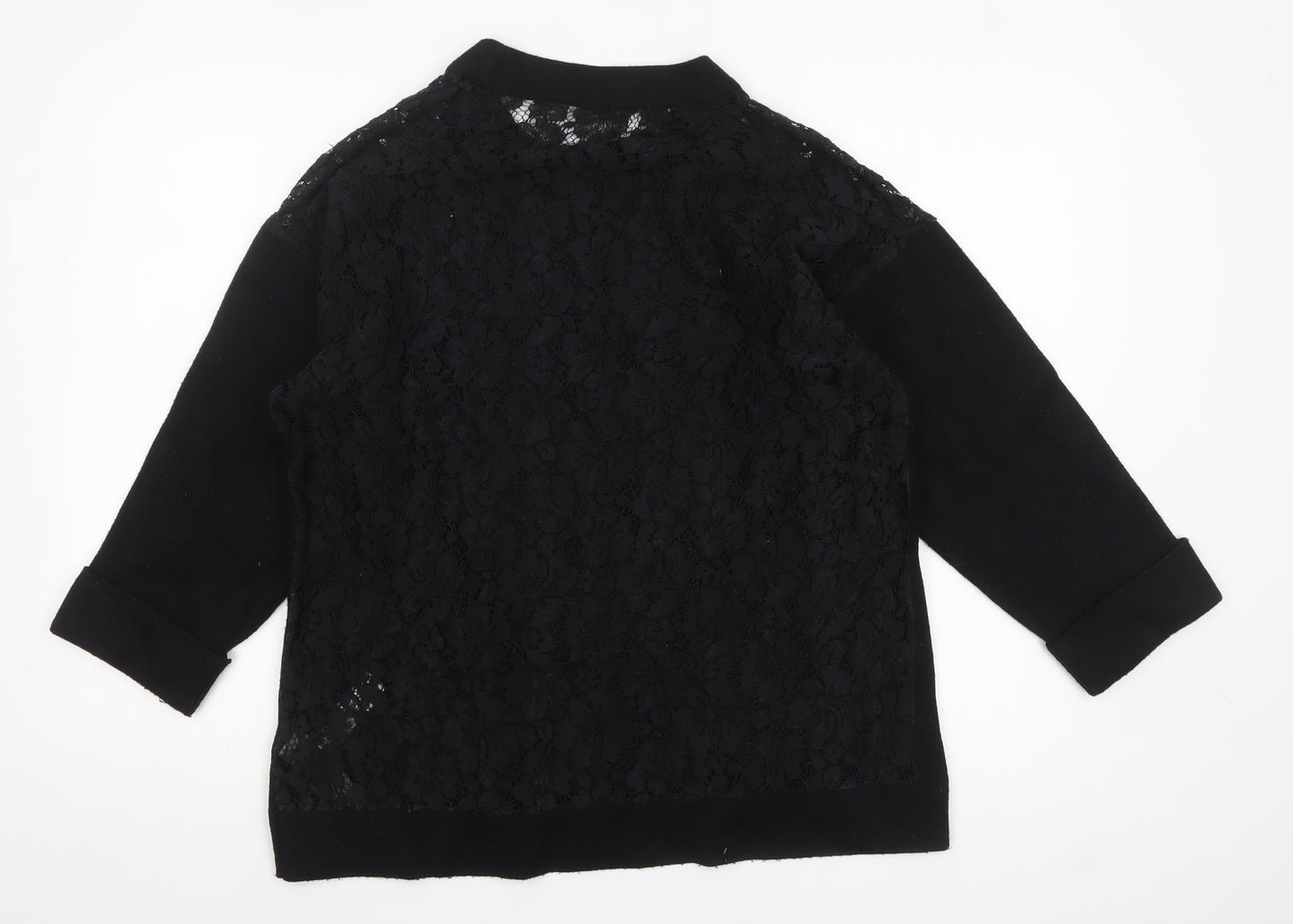 Zara Women Black Crew Neck Lace Knit 3/4 Sleeve Pullover Jumper Size 12