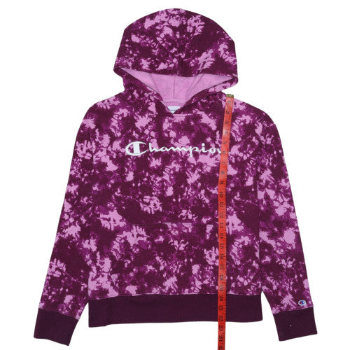 Champion Womens Purple Tie-Dye Hoodie Medium Pullover Logo Fleece