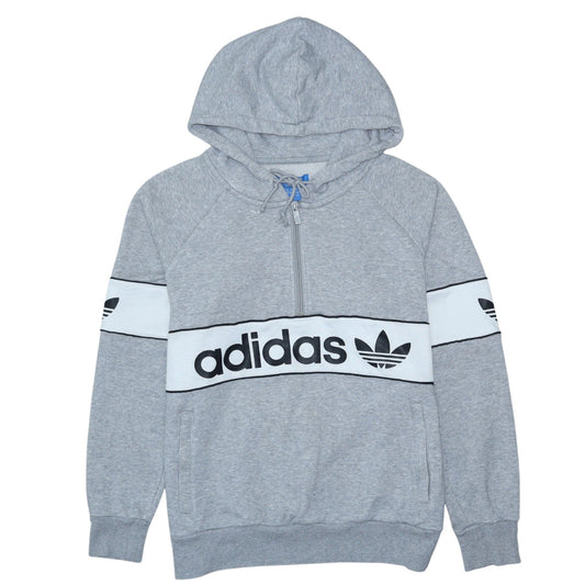 Adidas Womens Grey 1/2 Zip Hoodie Size 12 Classic Logo Pullover