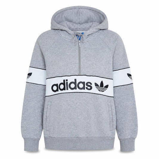 Adidas Womens Grey 1/2 Zip Hoodie Size 12 Classic Logo Pullover
