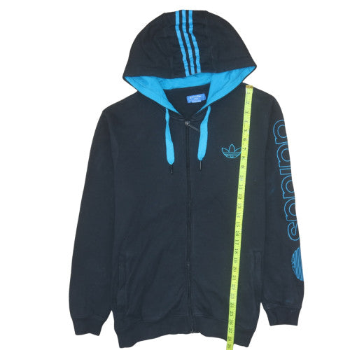 Adidas Men's Black Full Zip Hoodie Size L Blue Logo Trim