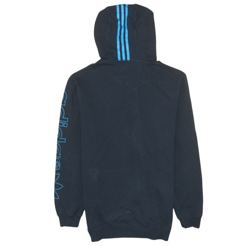 Adidas Men's Black Full Zip Hoodie Size L Blue Logo Trim