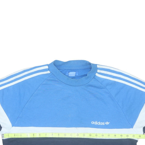 Adidas Men Blue Colour Block Crew Neck Pullover Sweatshirt M