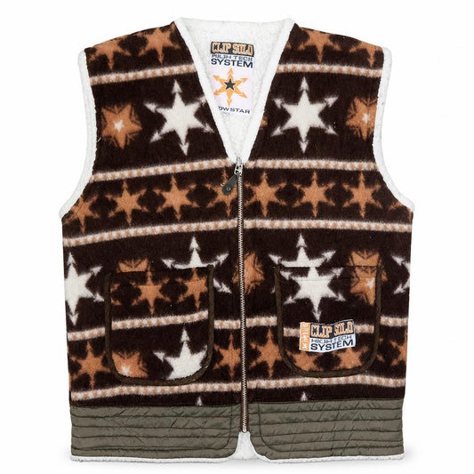 Tu Women Brown Star Fleece Zip Waistcoat Size M Winter Lined
