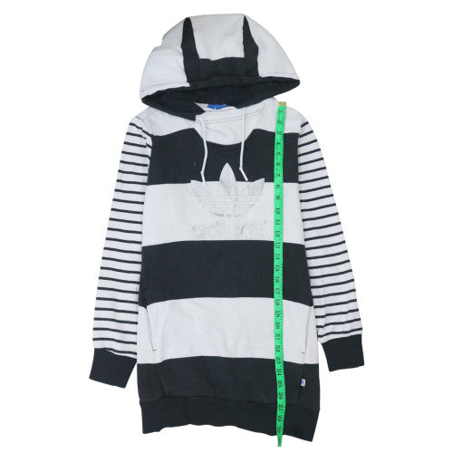 Adidas Women Black White Striped Long Sleeve Hooded Pullover Sweatshirt Size M
