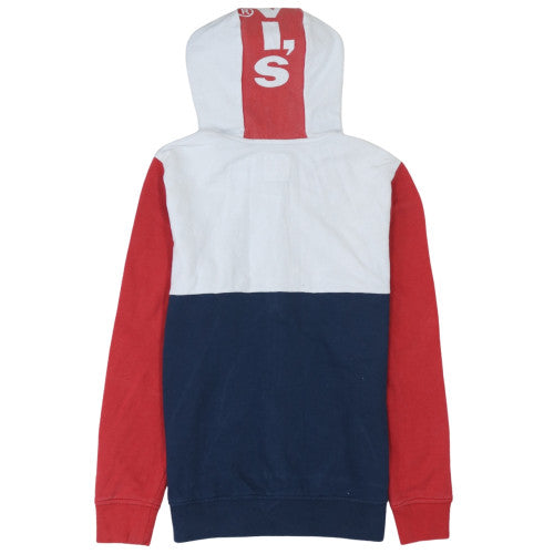 Levi’s Boys Red Blue White Full Zip Hoodie Size 16 Colourblock Cotton Blend