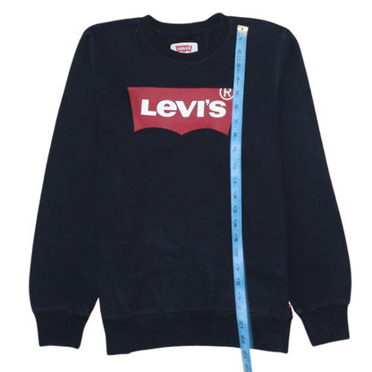 Close-up detail of Levi's boys’ black crew neck pullover sweatshirt 16 years cotton blend