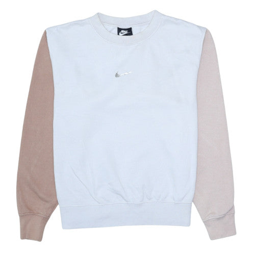 Nike Womens Beige Colourblock Crew Neck Pullover Sweatshirt XS