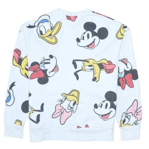 Disney Women White Mickey Mouse Crew Neck Pullover Sweatshirt XS