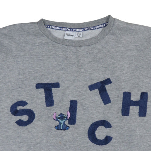 Disney Womens Grey Stitch Sweatshirt L 14/16 Pullover Long Sleeve