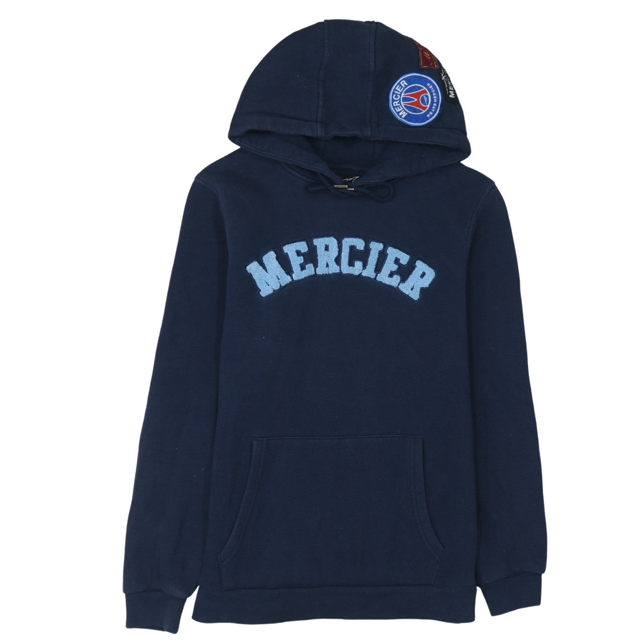 Mercier Men’s Blue Pullover Hoodie S Embroidered Logo Fleece