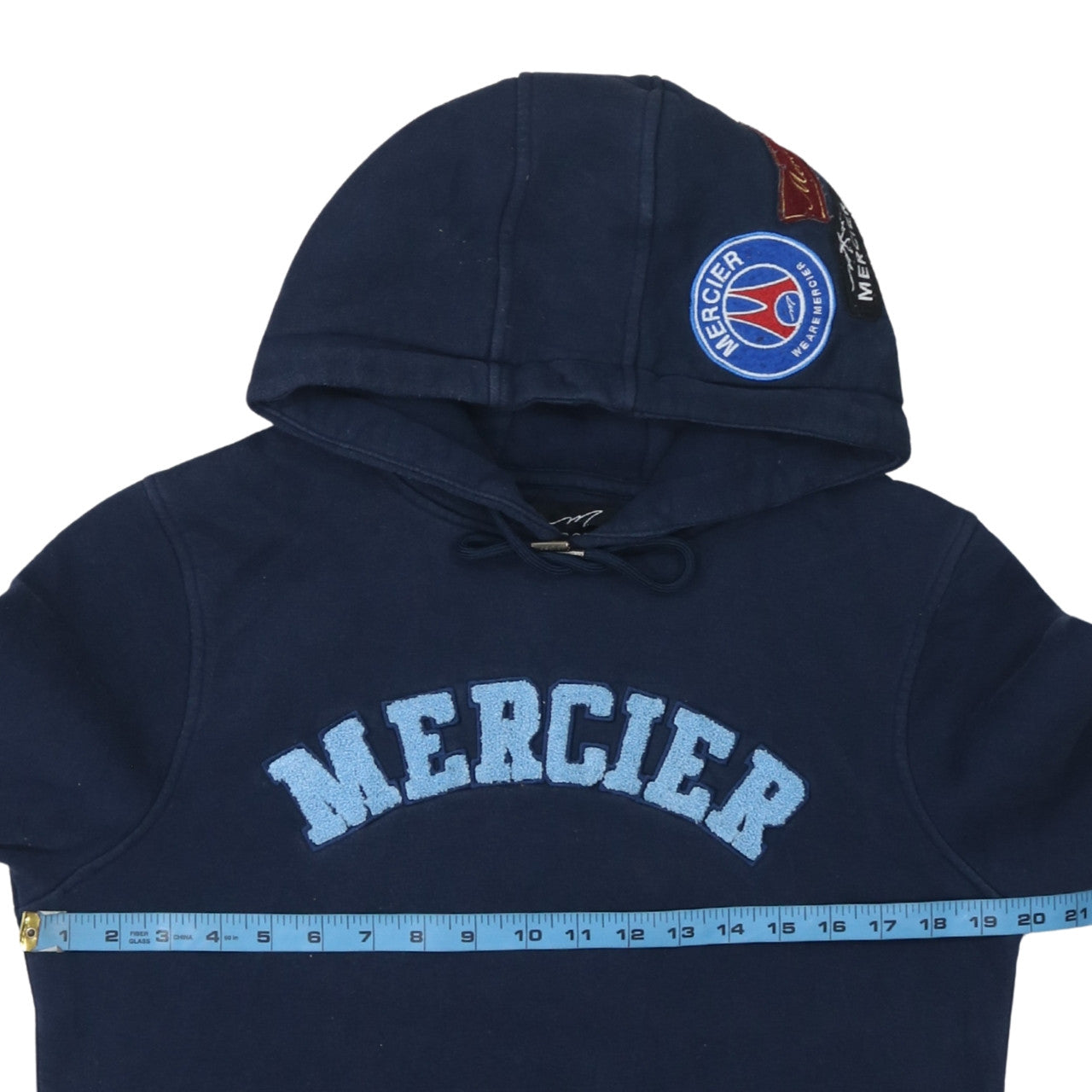 Mercier Men’s Blue Pullover Hoodie S Embroidered Logo Fleece
