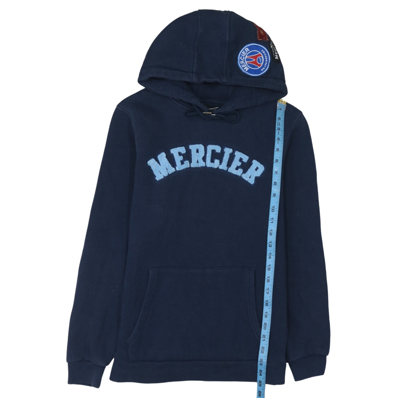 Mercier Men’s Blue Pullover Hoodie S Embroidered Logo Fleece