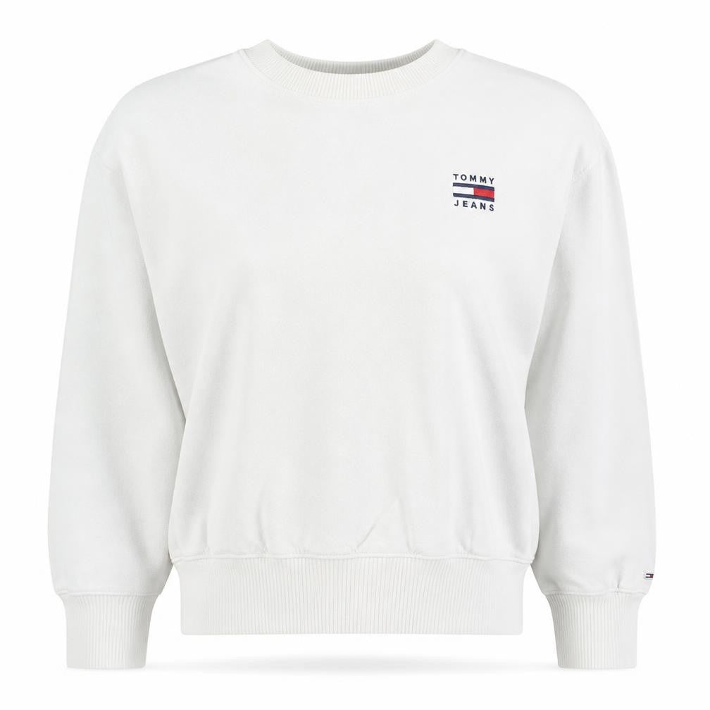Tommy Jeans Women White Cotton Blend Crew Neck Pullover Sweatshirt M