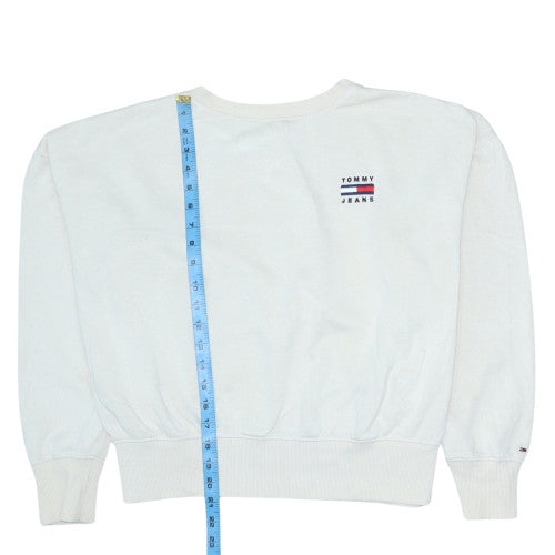 Tommy Jeans Women White Cotton Blend Crew Neck Pullover Sweatshirt M