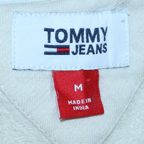 Tommy Jeans Women White Cotton Blend Crew Neck Pullover Sweatshirt M