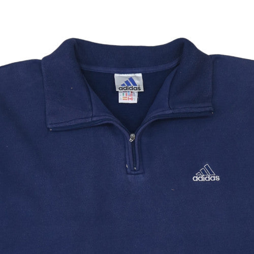 Adidas Men Blue 1/2 Zip Fleece Sweatshirt L Regular Fit