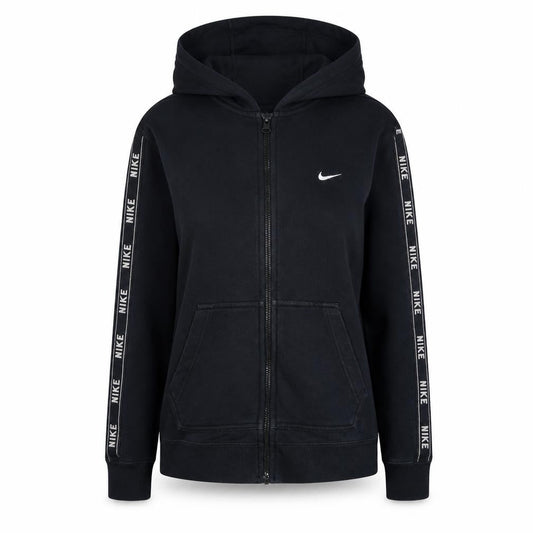 Nike Women's Black Full Zip Hoodie Small Logo Tape Lined Cotton Blend