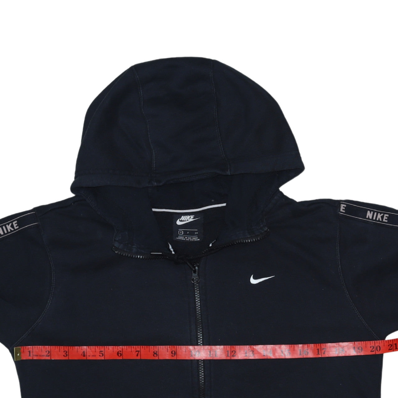 Nike Women's Black Full Zip Hoodie Small Logo Tape Lined Cotton Blend