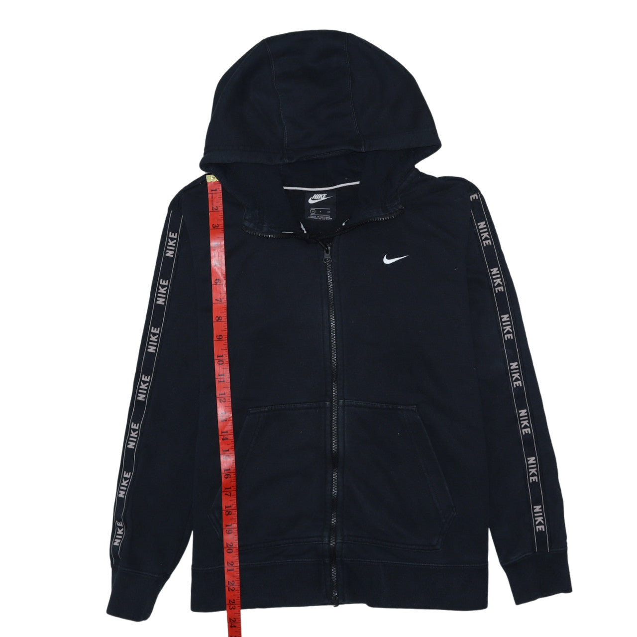 Nike Women's Black Full Zip Hoodie Small Logo Tape Lined Cotton Blend