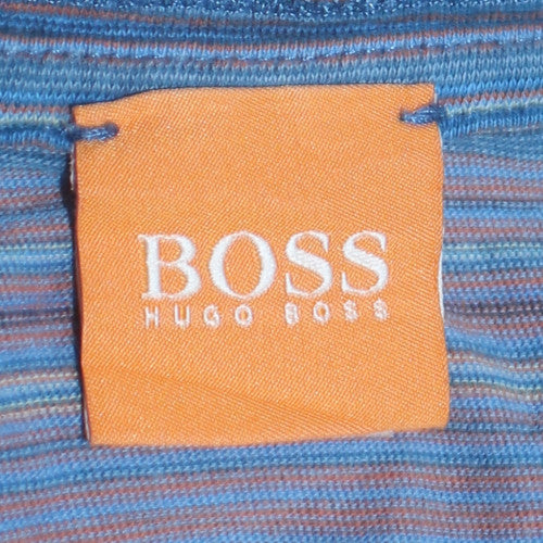 Hugo Boss Men's Blue Striped Crew Neck Short Sleeve T-Shirt Size L