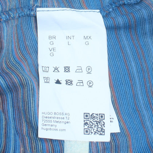 Hugo Boss Men's Blue Striped Crew Neck Short Sleeve T-Shirt Size L