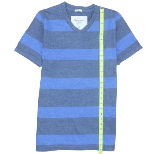 Abercrombie & Fitch Men's Blue Striped V-Neck T-Shirt XL Regular Fit