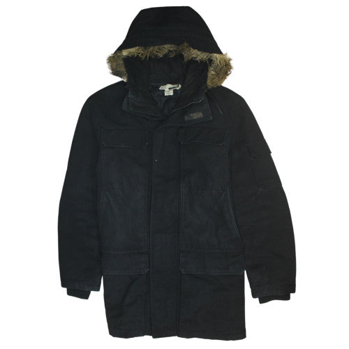 H&M L.O.G.G Men's Black Hooded Parka Coat Size M Winter Jacket