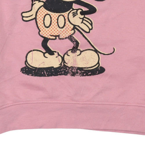 Disney Women Pink Mickey Hoodie Medium Pullover Sweatshirt