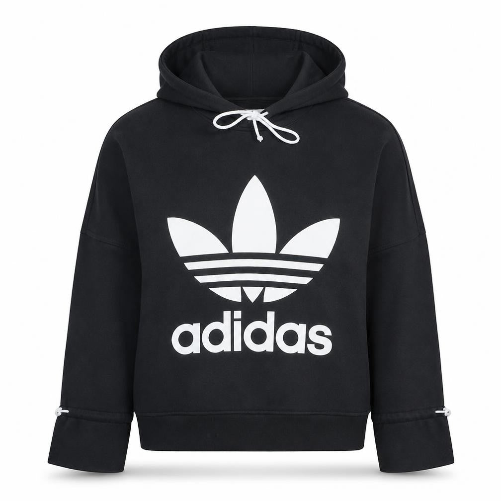 Adidas Womens Black Hooded Pullover Sweatshirt Size 14 Logo Print