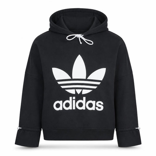 Adidas Womens Black Hooded Pullover Sweatshirt Size 14 Logo Print