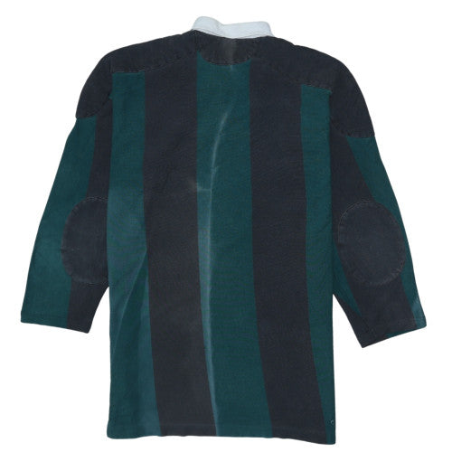 Britches Great Outdoors Men's Green Striped Rugby Polo L Long Sleeve