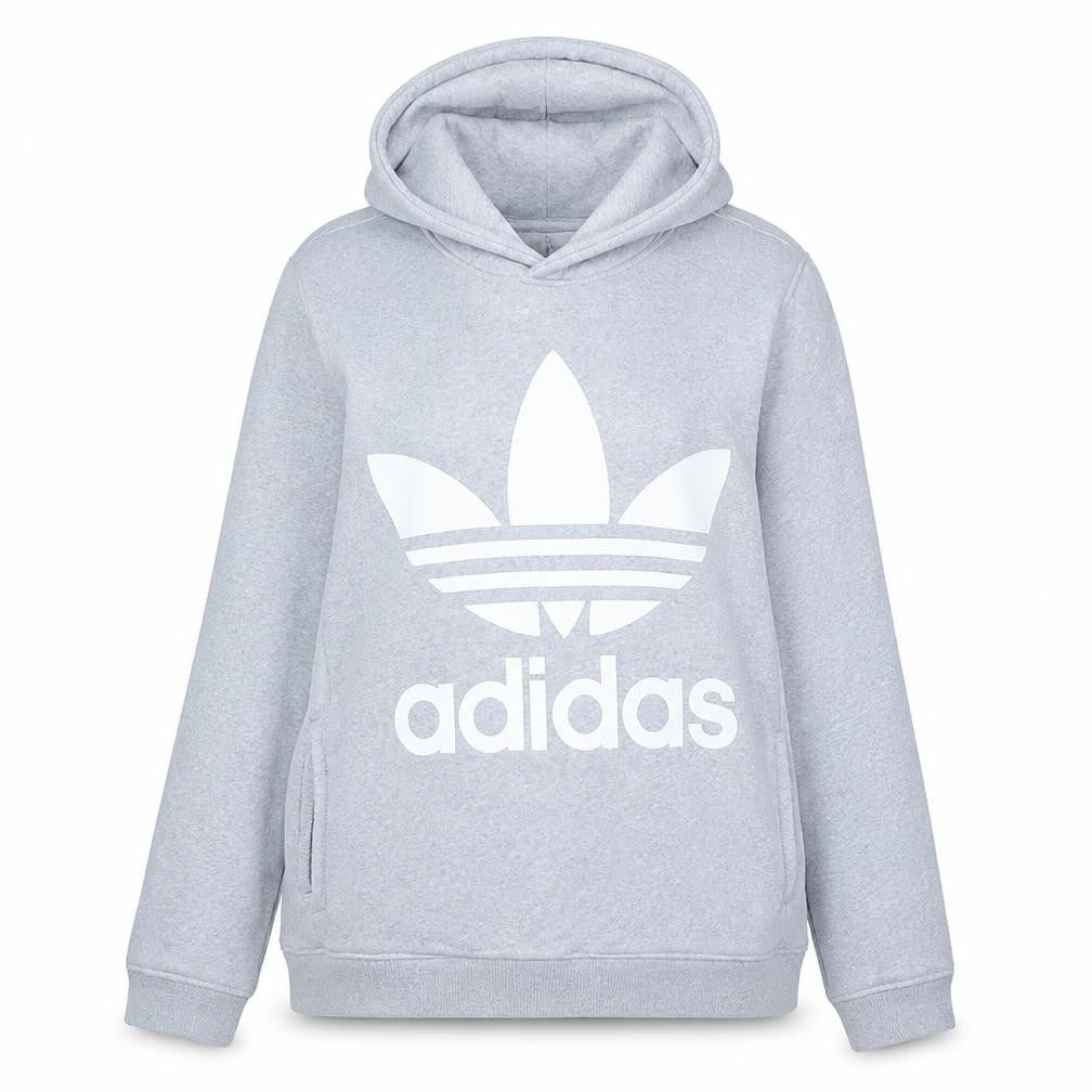 Adidas Women Grey Trefoil Logo Hoodie UK 12 Pullover Sweatshirt