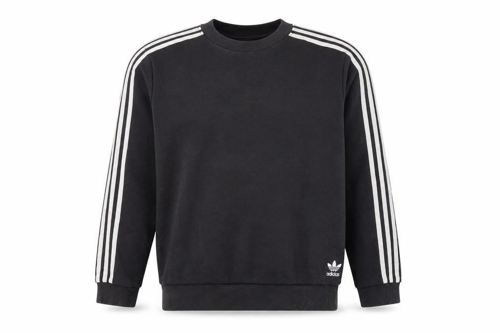 Adidas Men's Black L Crew Neck Pullover Sweatshirt with Stripes