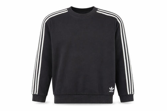 Adidas Men's Black L Crew Neck Pullover Sweatshirt with Stripes