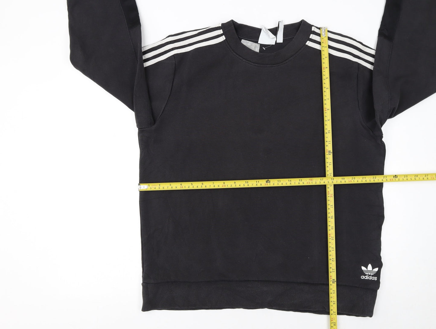 Adidas Men's Black L Crew Neck Pullover Sweatshirt with Stripes
