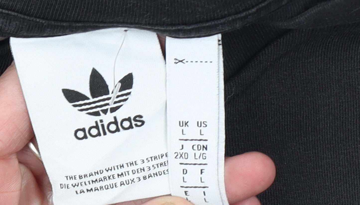 Adidas Men's Black L Crew Neck Pullover Sweatshirt with Stripes