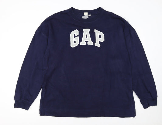 GAP Women Navy Blue Tall Sweatshirt L Logo Crew Neck Casual
