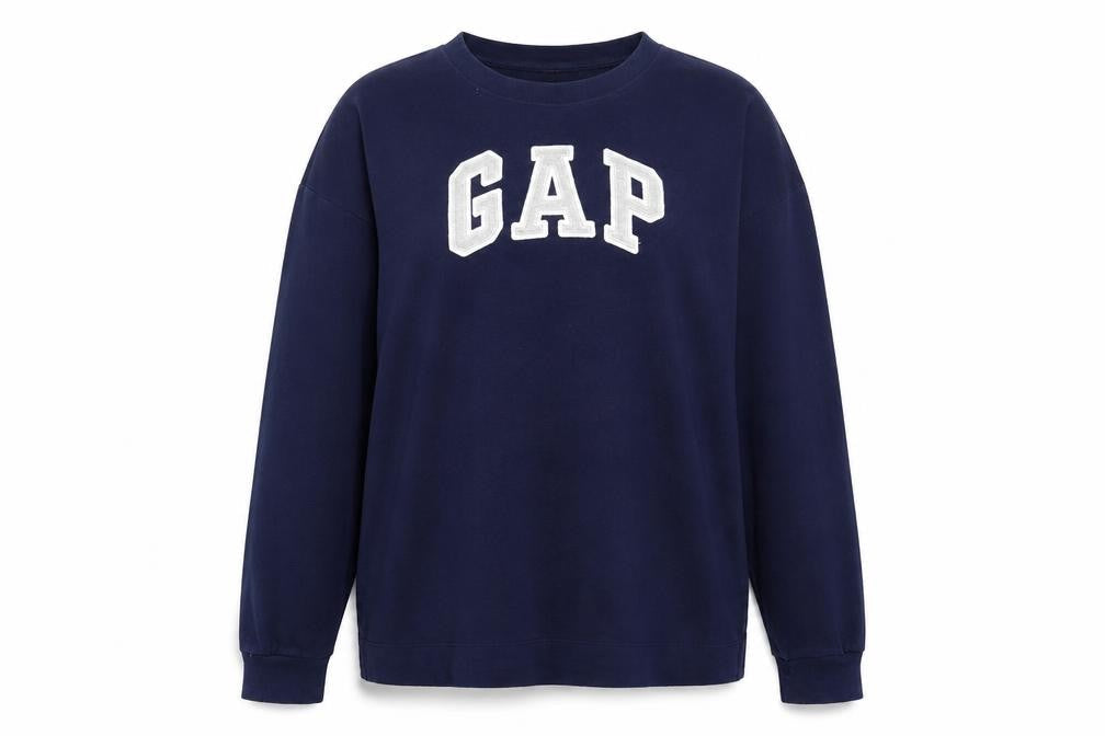 Gap Women Navy Blue Tall Sweatshirt L Logo Crew Neck Casual