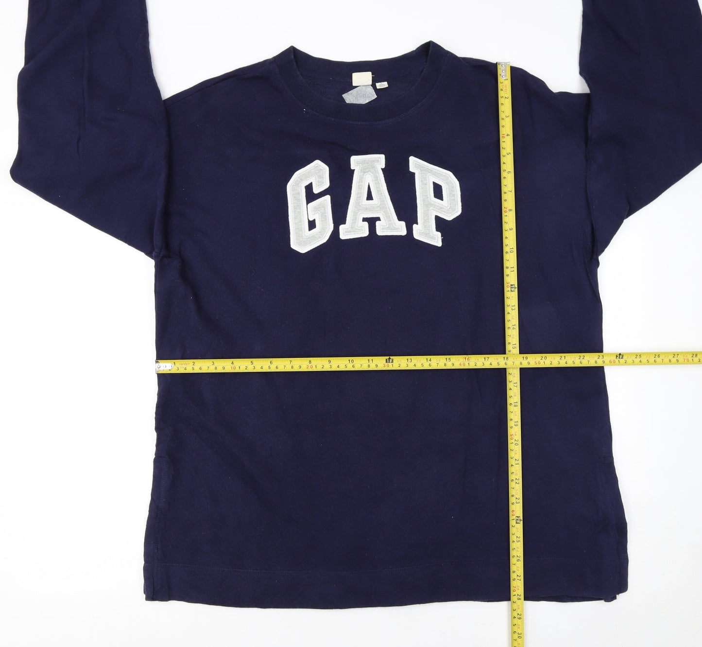 GAP Women Navy Blue Tall Sweatshirt L Logo Crew Neck Casual