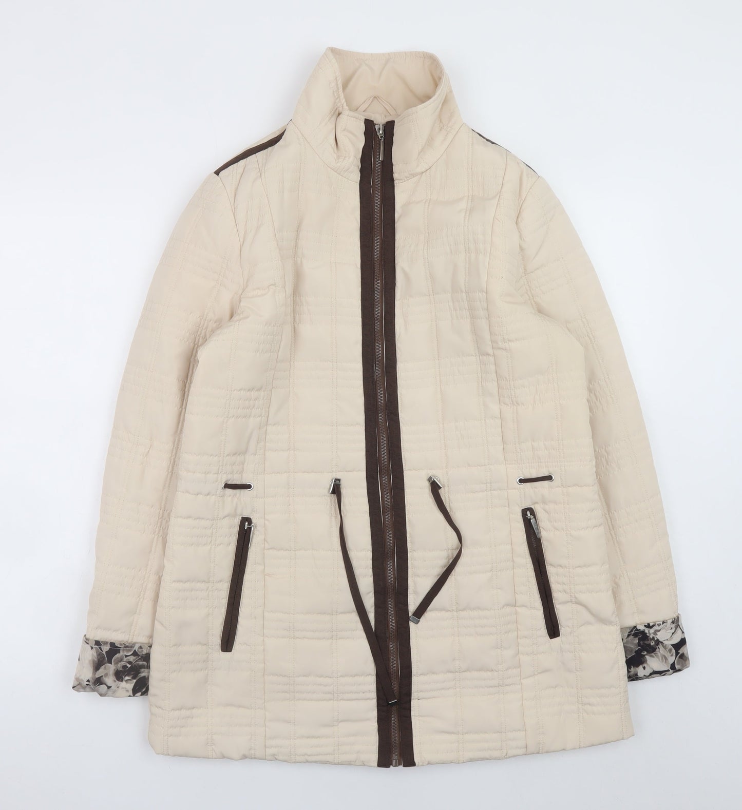 JBC Collection Women Beige Quilted Mid-Length Jacket Size 12 Polyester Zip Padded