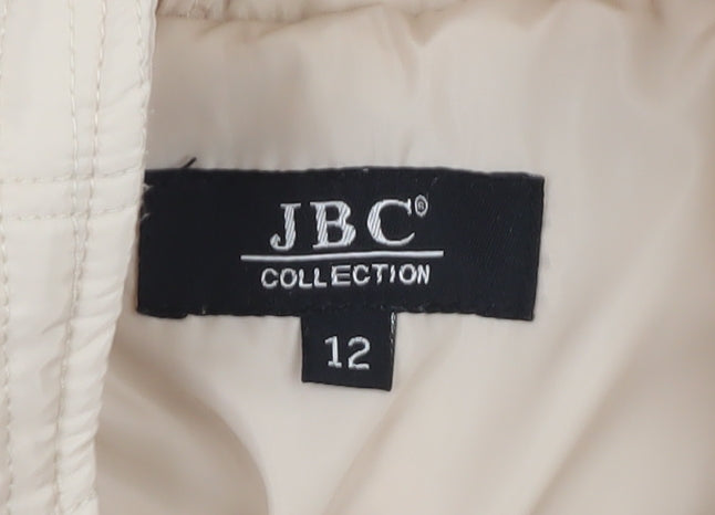 JBC Collection Women Beige Quilted Mid-Length Jacket Size 12 Polyester Zip Padded