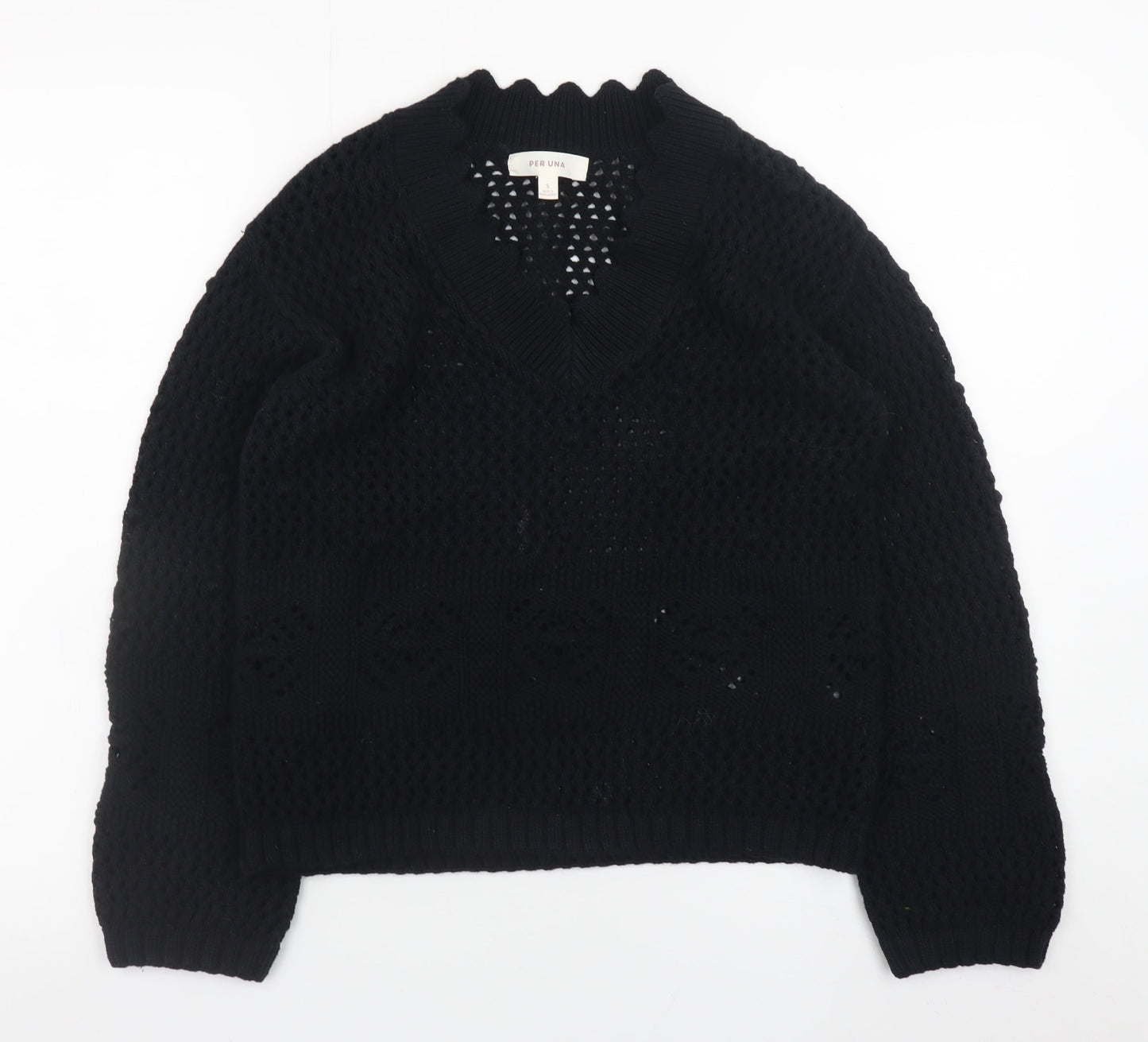 Marks and Spencer Per Una Women's Black Cotton V-Neck Knit Jumper Size S