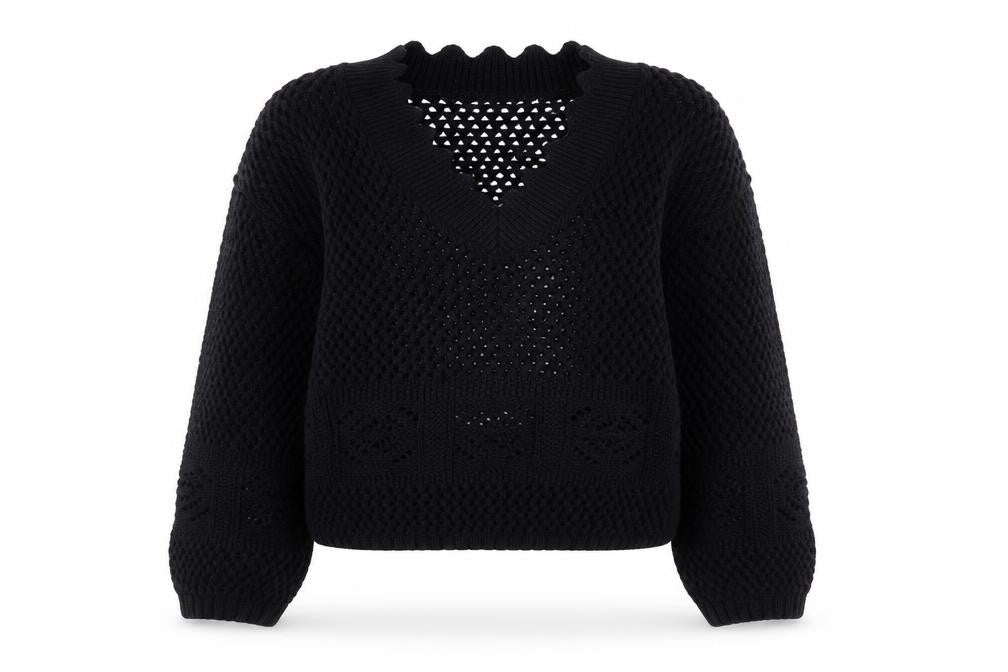 Marks & Spencer Per Una Women's Black Cotton V-Neck Knit Jumper Size S