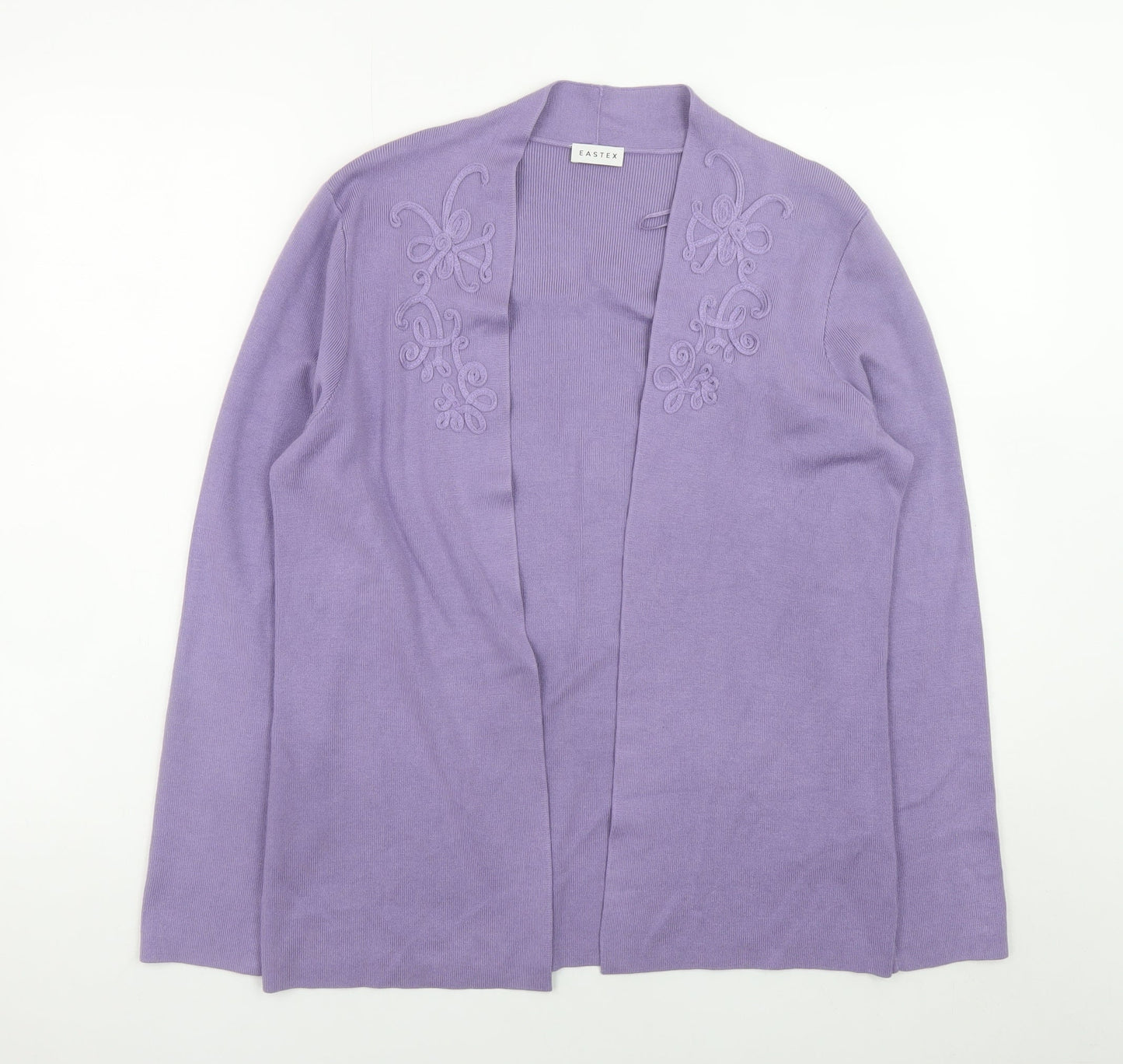 Eastex Womens Purple Embroidered Knit Open Cardigan Size 12