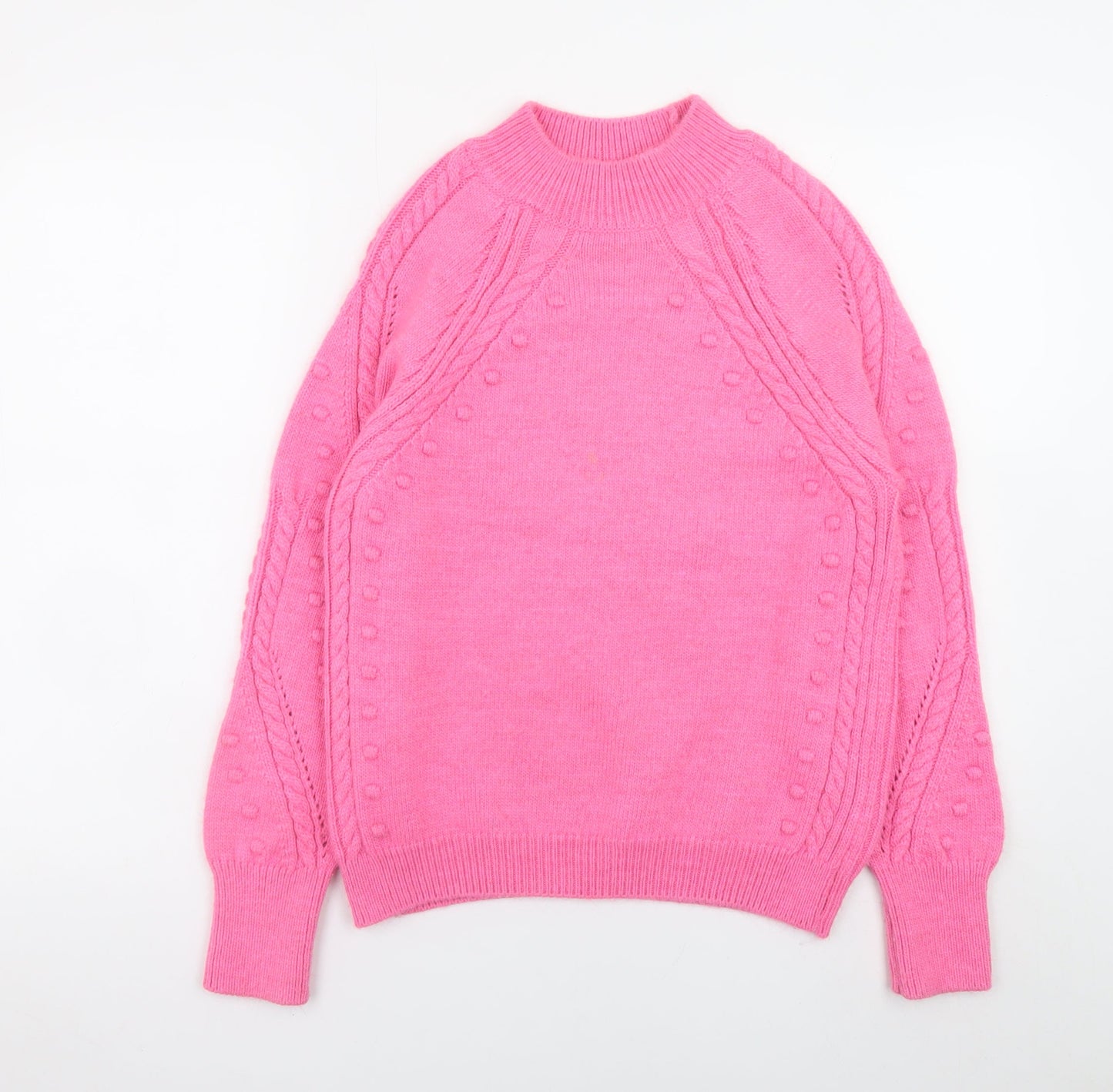 Marks and Spencer Women's Pink Mock Neck Cable-Knit Jumper Size S