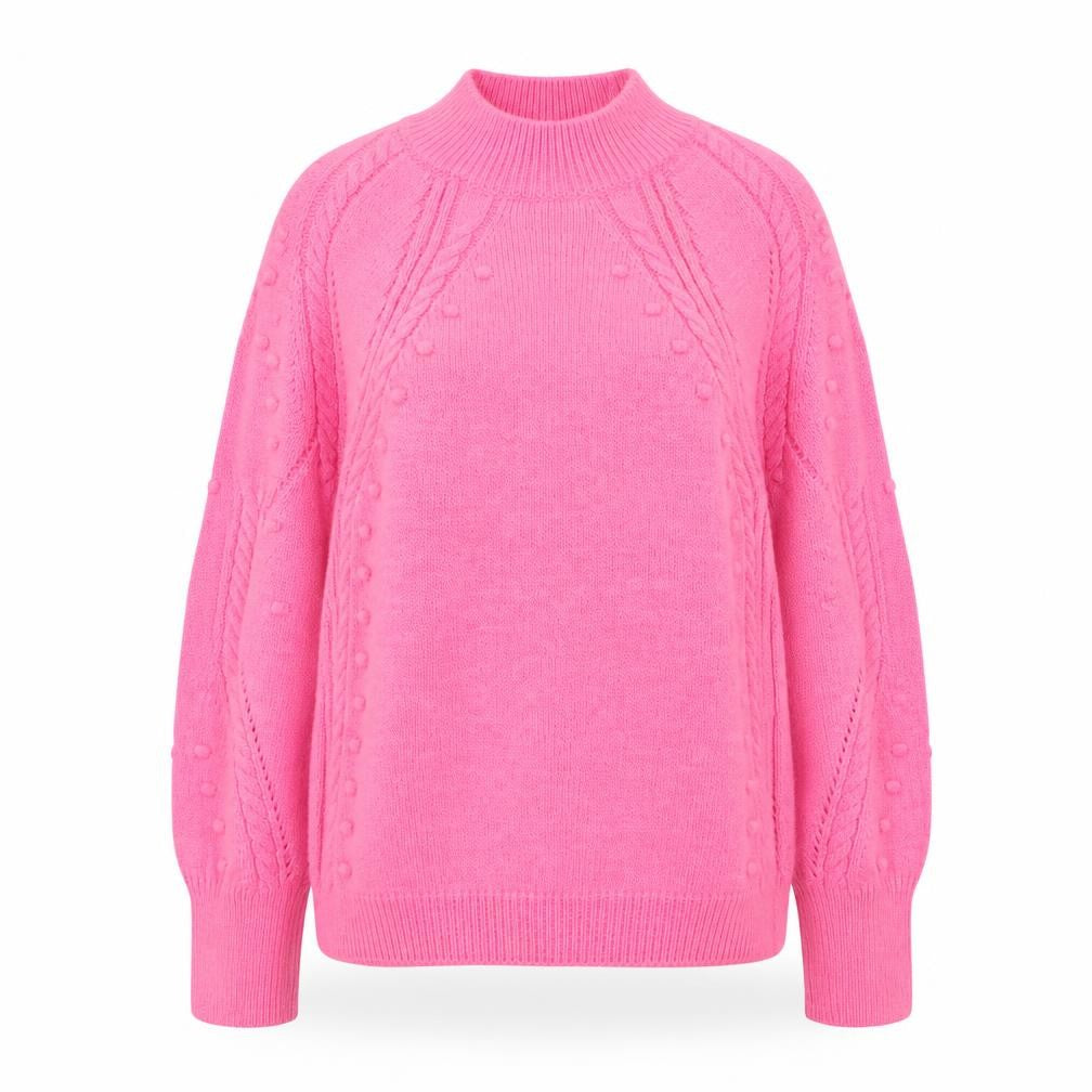 Marks & Spencer Women's Pink Mock Neck Cable-Knit Jumper Size S