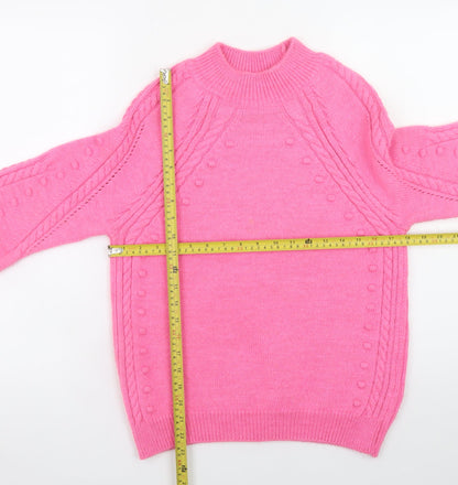 Marks & Spencer Women's Pink Mock Neck Cable-Knit Jumper Size S