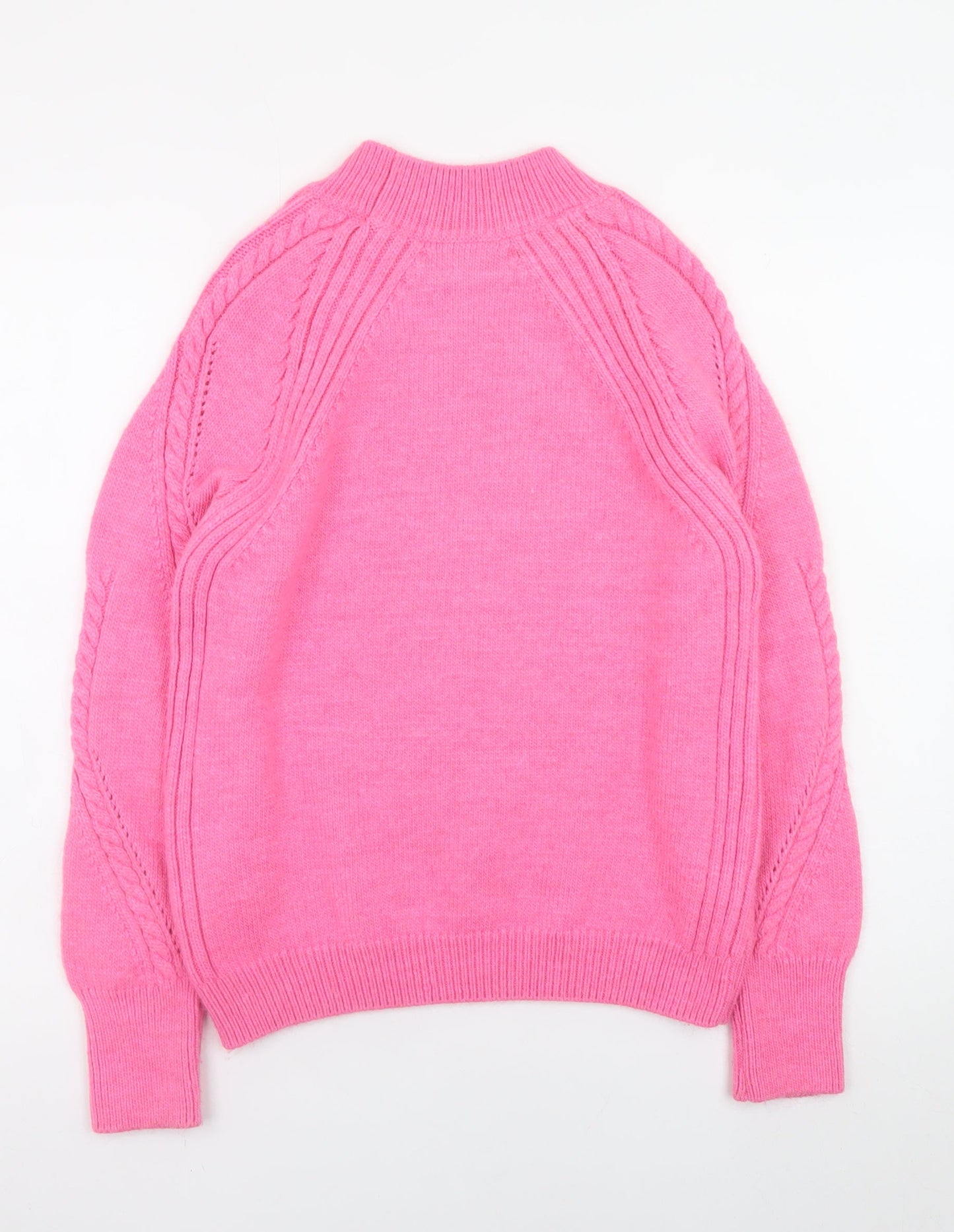 Marks and Spencer Women's Pink Mock Neck Cable-Knit Jumper Size S