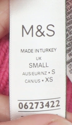 Marks & Spencer Women's Pink Mock Neck Cable-Knit Jumper Size S